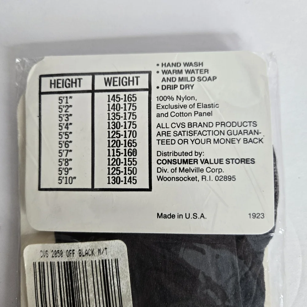 CVS Color Fashion Pantyhose Off Black Size Medium Tall Sandal Foot VTG NWT